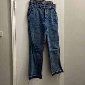 Faherty high rise pleated bootcut jeans in indigo